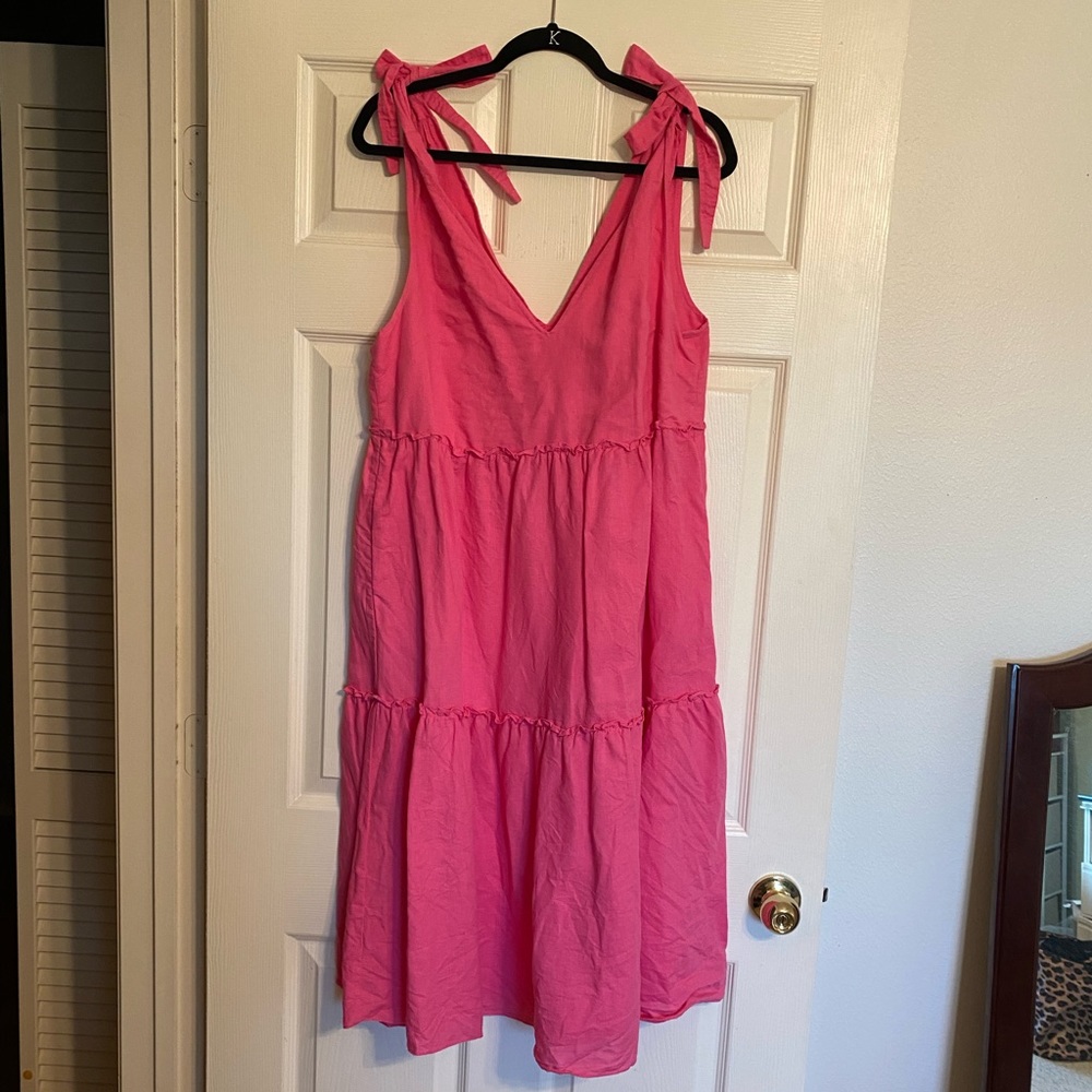 Pink linen midi dress